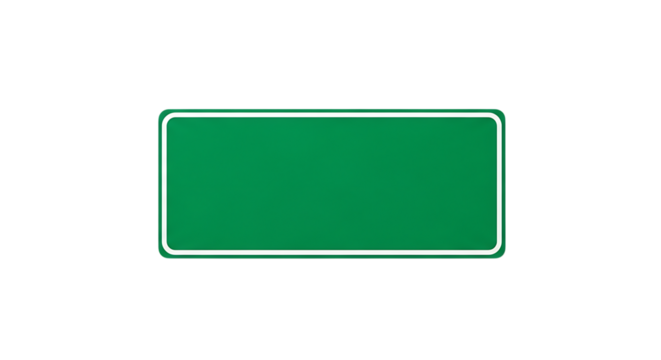 blank green rectangular road sign with white border and rounded corners, cutout, PNG isolated on white or transparent background