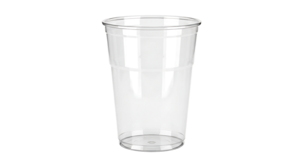 clear plastic disposable cup with ribbed texture and smooth rim, cutout, PNG isolated on white or transparent background