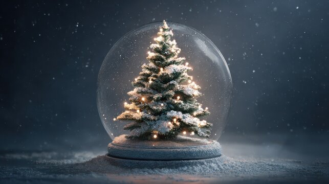 illuminated christmas tree in festive snow globe - Powered by Adobe