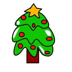 Christmas Tree Illustration with Festive Ornaments