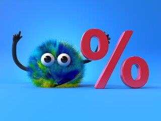 Fluffy, cute monster beside a 