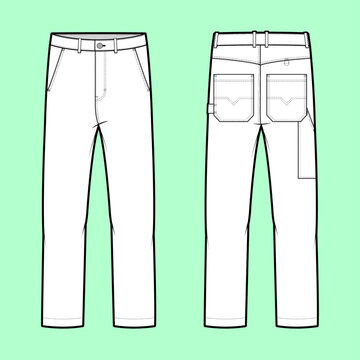 Technical Flat Sketch and Spec Sheet for Relaxed Fit Duck Carpenter Pants