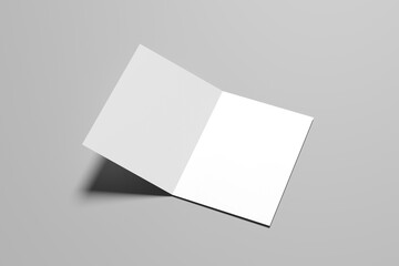 Blank brochure. Mockup of empty brochure with fold, Open flyer isolated on gray background.