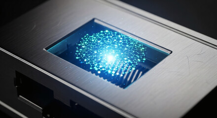 Advanced biometric scanner processing a luminous digital fingerprint for secure access and personal identity verification