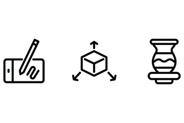 Digital Art and 3D Design Flat Icons - Illustration, Modeling, and Pottery Concept