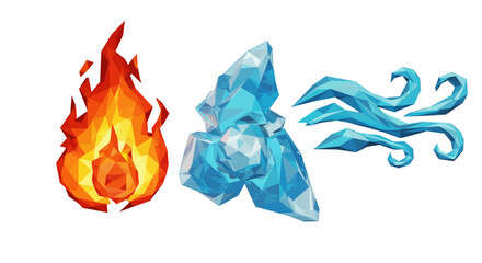 Elemental Symbols - Fire, Ice, and Wind Illustration.