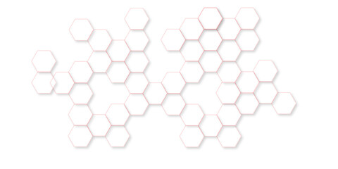 Abstract white background with red hexagons seamless pattern and geometric in vector design. Futuristic blue neon honeycombs. .Science network pattern, connecting lines and dots Medical background,