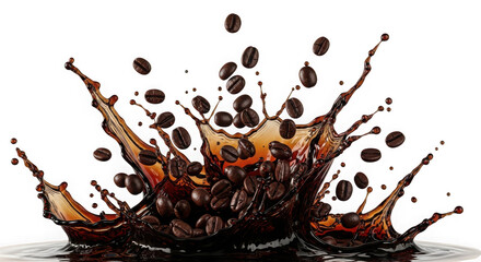Coffee bean splash isolated on transparent background, a caffeinated beverage