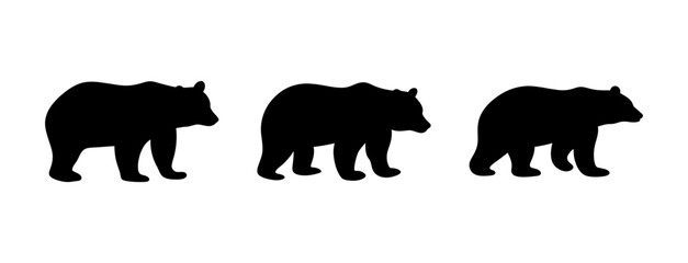 Three black bear silhouettes walking side by side in a row graphic design element