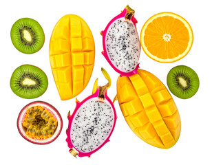 Minimal Flat Lay of Fresh Tropical Fruits &ndash; Clean Natural Organic Aesthetic 