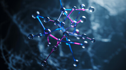 Futuristic molecular network with glowing connections in dark background