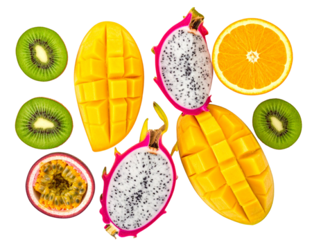 Minimal Flat Lay of Fresh Tropical Fruits – Clean Natural Organic Aesthetic 