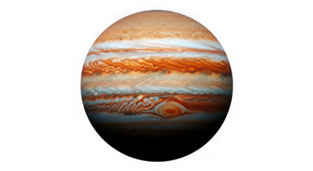 Jupiter isolated on transparent background, the largest planet in the solar system