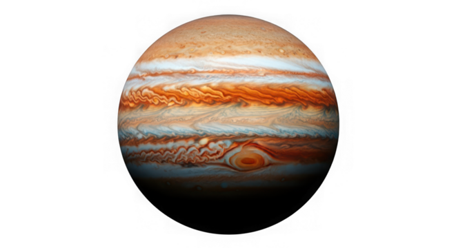 Jupiter isolated on transparent background, the largest planet in the solar system