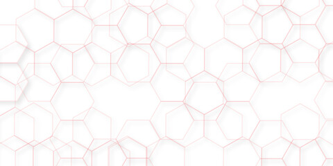 Naklejka premium Abstract white background with gold hexagons seamless pattern and geometric in vector design. Futuristic blue neon honeycombs. Modern technology design .Minimal style website banner, decoration .