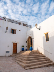 Picturesque View of White Washed house in the Kasbah of the Oudayas, Rabat, Morocco