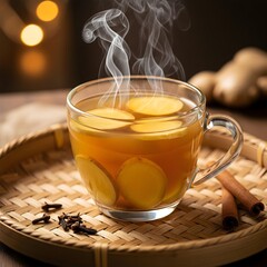 Indonesian traditional hot ginger tea served in a rustic glass, perfect for cold weather.