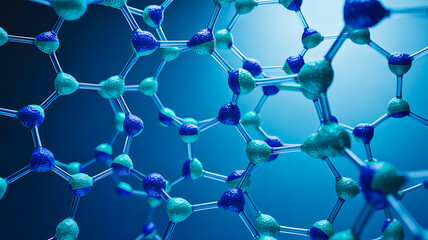 Abstract hexagonal molecular structure with blue connected atoms