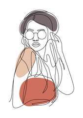 Elegant Continuous Line Woman Portrait Terracotta Peach Minimalist Art