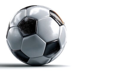 Fototapeta premium Classic black and white soccer ball with textured panels. studio lighting. isolated on a clean whi