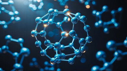 Abstract molecular structure with connected atoms in blue science concept