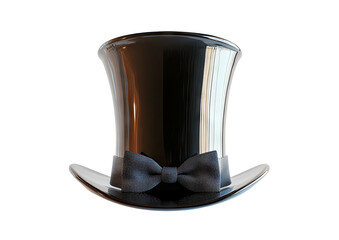 Shiny black top hat with a bow tie on a black background