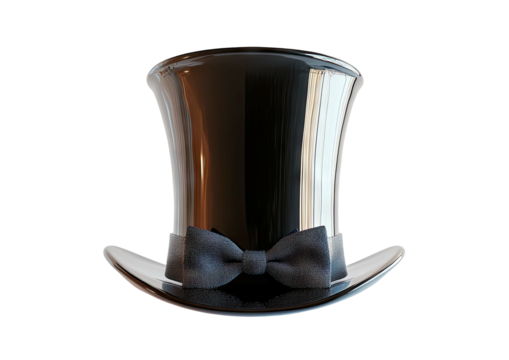 Shiny black top hat with a bow tie on a black background