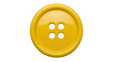 Bright yellow sewing button isolated on transparent background, a cheerful fastener