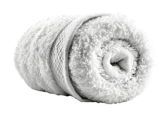Rolled, white terrycloth towel, soft and textured surface