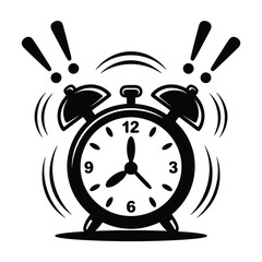 Vintage alarm clock ringing loudly with exclamation marks