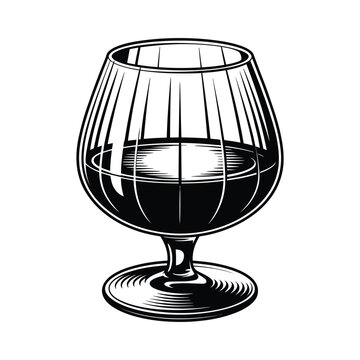 Vintage brandy snifter glass filled with dark liquid