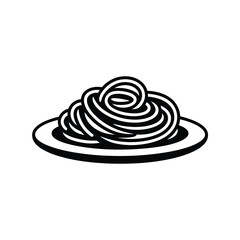 Simple black and white illustration of a plate of spaghetti