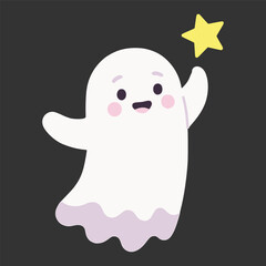 cute ghost flying holding star flat color vector illustration template design