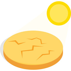 Stylized illustration of a cracked circular object illuminated by a spotlight casting a shadow with a yellow background and isolated white background