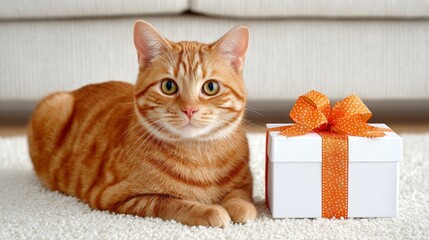 A cat playing with the ribbon on a Christmas present
