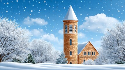 A church bell tower ringing under a snowy sky on Christmas Eve