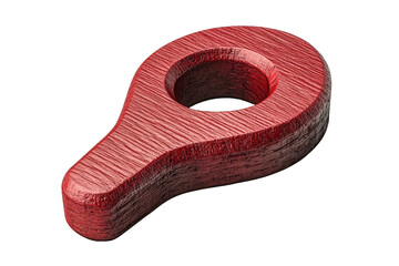 Red, wood-grained object with a hole. Isolated on black