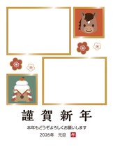 【2026年 謹賀新年】写真フレーム付きの午年年賀状テンプレート