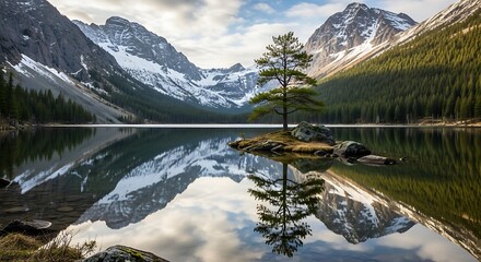 Mirror Lake Serenity - A Reflection of Mountain Majesty in Natures Embrace.