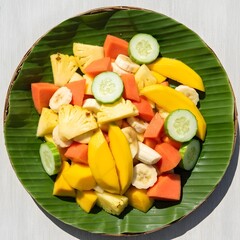 Indonesian spicy fruit salad with palm sugar, tamarind sauce, and chili.