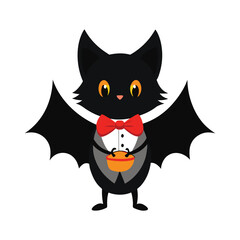 Bat Wearing Bowtie Holding Trick Or Treat Bag