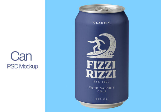 Blue Soda Can Mockup Design PSD