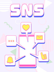 SNSのイメージイラスト　立体　吹き出し　平成レトロ