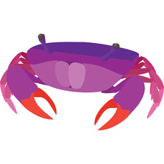 Stylized Purple Crab with Orange Claws and Black Eyes on Transparent Background Simple Flat Design Illustration