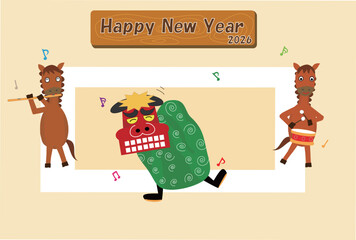 2026年の年賀状のテンプレート素材。