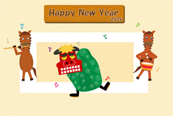 2026年の年賀状のテンプレート素材。