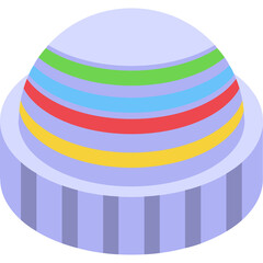 Stylized Isometric Icon of a Layered Spherical Object with Multicolored Bands on a Pedestal Base against a Transparent Background