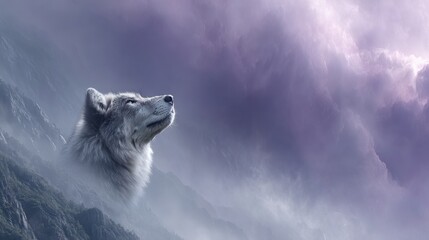 Obraz premium Exploring the Majestic Wilderness: A Wolf's Journey on Rugged Mountain Peaks Amidst Stunning Landscapes