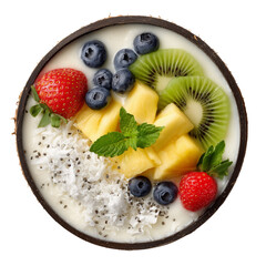 Healthy Tropical Fruit Bowl in a Coconut Shell