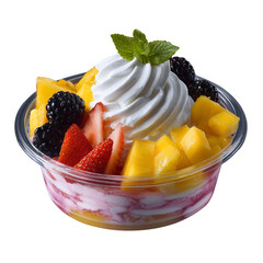 Fresh Fruit Parfait with Whipped Cream Isolated on White